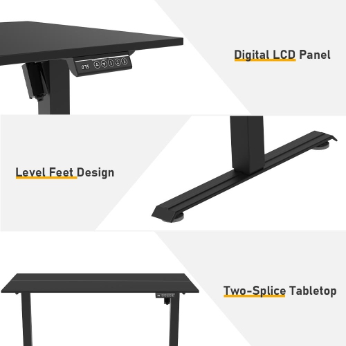 Bureau debout électrique de 24 x 24 po avec panneau de commande à 3 positions, bureau assis/debout ergonomique réglable avec table en épissure
