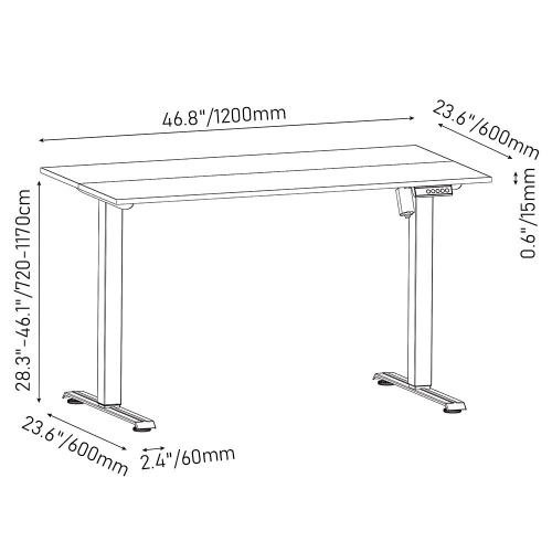 Bureau debout électrique de 24 x 24 po avec panneau de commande à 3 positions, bureau assis/debout ergonomique réglable avec table en épissure