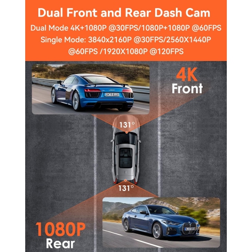 Open Box - VANTRUE X4S Duo 4K+1080P Front and Back Car Dashboard Camera, 24H Parking Mode, G-Sensor, Superior Night Vision, WDR