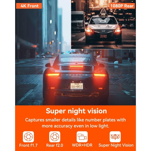 Open Box - VANTRUE X4S Duo 4K+1080P Front and Back Car Dashboard Camera, 24H Parking Mode, G-Sensor, Superior Night Vision, WDR