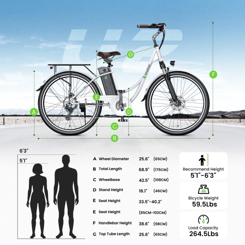 isinwheel U2 Adults Commuting Electric Bike - White