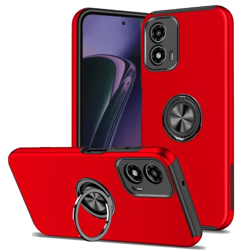 [CS] Hybrid Magnetic Kickstand Invisible Ring Case Cover for Motorola Moto G Play 2024, Red