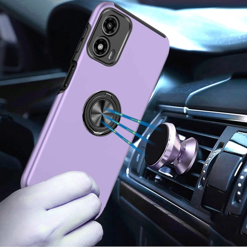 [CS] Hybrid Magnetic Kickstand Invisible Ring Case Cover for Motorola Moto G Play 2024, Purple