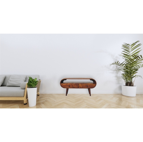 Artisan Furniture Solid Wood Circular TV Stand In Chestnut Finish