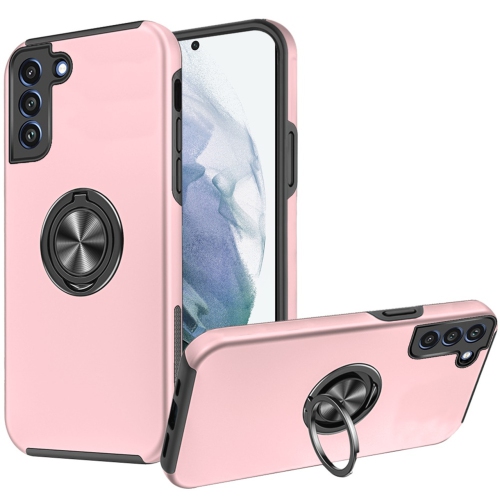 [CS] Hybrid Magnetic Kickstand Invisible Ring Case Cover for Samsung Galaxy S22, Rose Gold