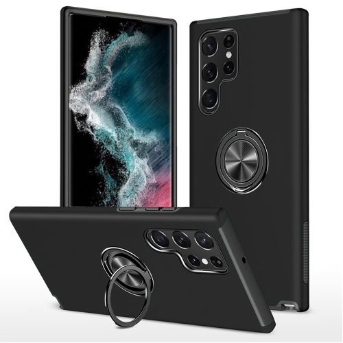 [CS] Hybrid Magnetic Kickstand Invisible Ring Case Cover for Samsung Galaxy S22 Ultra, Black