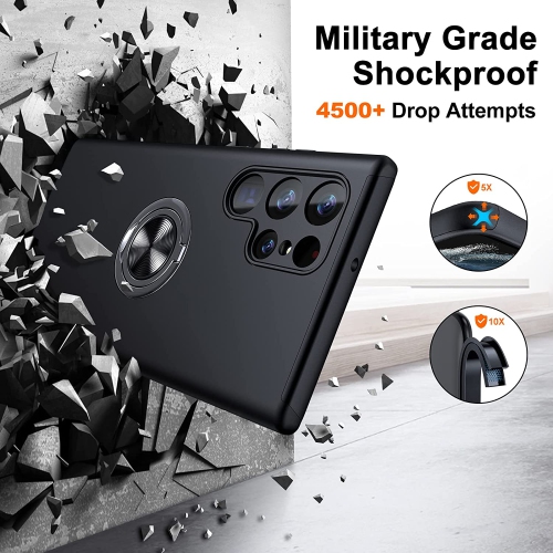 [CS] Hybrid Magnetic Kickstand Invisible Ring Case Cover for Samsung Galaxy S23 Ultra, Black