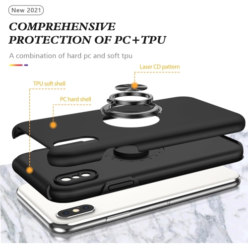 [CS] Hybrid Magnetic Kickstand Invisible Ring Case Cover for iPhone X / XS, Black