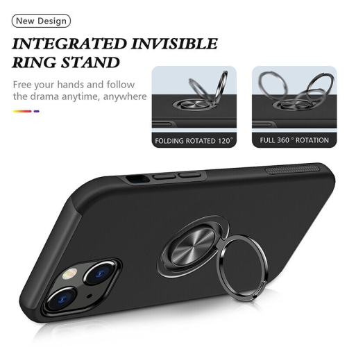 [CS] Hybrid Magnetic Kickstand Invisible Ring Case Cover for iPhone 14 Plus, Red