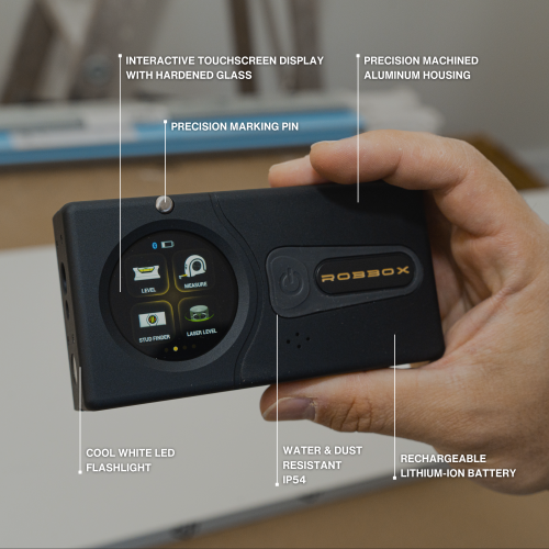 ROBBOX Sennses Pro Device 160' Dual-Laser Distance Meter, Digital Smart Level, and Stud-Detection, Multi-Tool - Black
