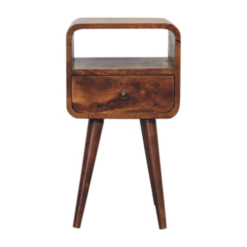 Artisan Furniture Solid Wood Mini Curve Open Nightstand In Chestnut Finish