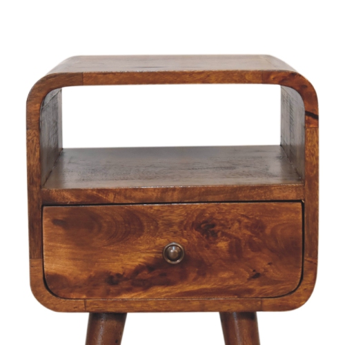 Artisan Furniture Solid Wood Mini Curve Open Nightstand In Chestnut Finish
