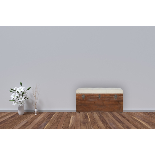 Artisan Furniture Solid Wood White Linen Storage Trunk With White Linen