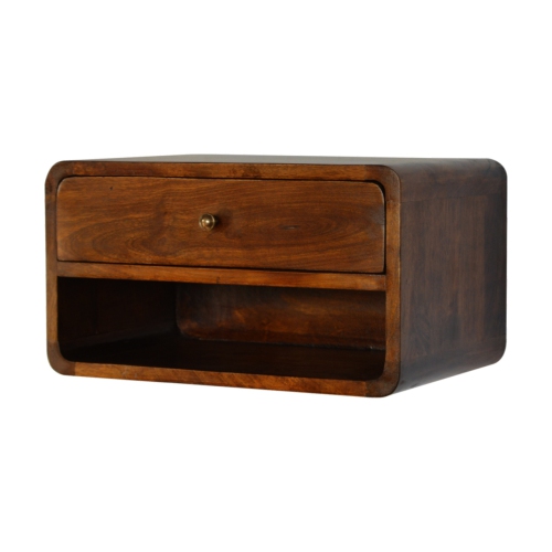 Artisan Furniture Solid Wood Curve Floating Nightstand in Chestnut Finish