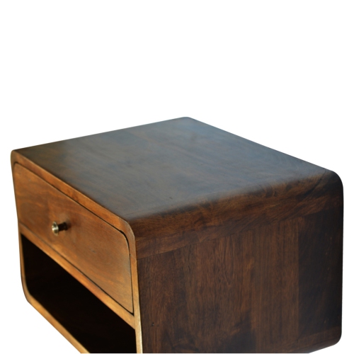 Artisan Furniture Solid Wood Curve Floating Nightstand in Chestnut Finish