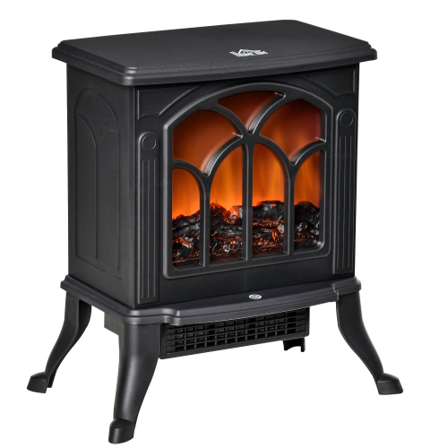 HOMCOM Electric Fireplace Stove, 17" Freestanding Fireplace Heater with Overheating Protection, Realistic Flame, Portable, 750W/1500W, Black