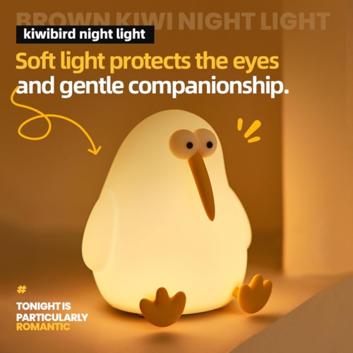 Cute Night Light for Kids,Animal Nightlight,LED Squishy Kiwibird Night Light Lamp,Rechargeable 3 Level Dimmable Silicone Nursery Toddler Night