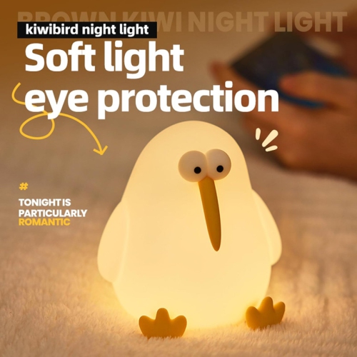 Cute Night Light for Kids,Animal Nightlight,LED Squishy Kiwibird Night Light Lamp,Rechargeable 3 Level Dimmable Silicone Nursery Toddler Night