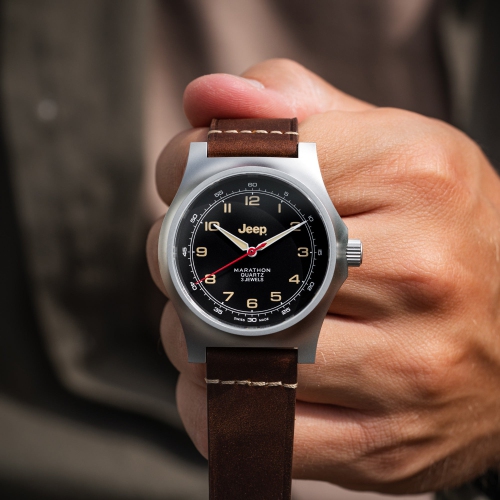 MARATHON- Jeep® Willys SSGPQ on 3-Piece Leather Strap Kit made from Crazy Horse leather 41mm