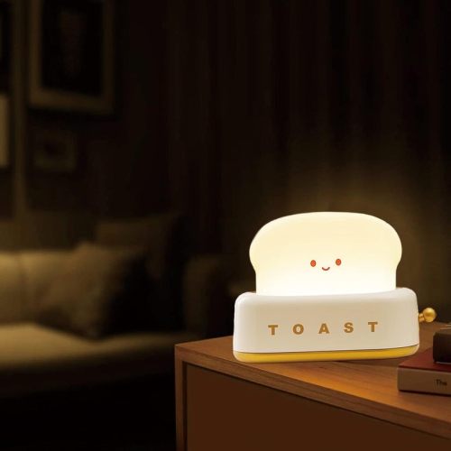 Cute Toast Bread LED Night Lamp,Creative USB Rechargeable Toast Night Light,Timer and Dimmable Bedside Sleep Lamp Desk Decor for Kids