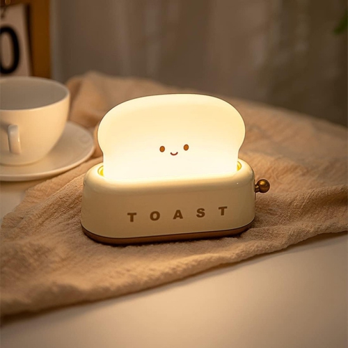 Cute Toast Bread LED Night Lamp,Creative USB Rechargeable Toast Night Light,Timer and Dimmable Bedside Sleep Lamp Desk Decor for Kids