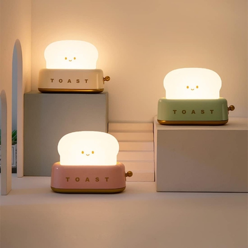 Cute Toast Bread LED Night Lamp,Creative USB Rechargeable Toast Night Light,Timer and Dimmable Bedside Sleep Lamp Desk Decor for Kids