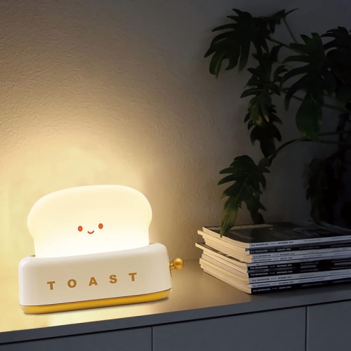 Cute Toast Bread LED Night Lamp,Creative USB Rechargeable Toast Night Light,Timer and Dimmable Bedside Sleep Lamp Desk Decor for Kids
