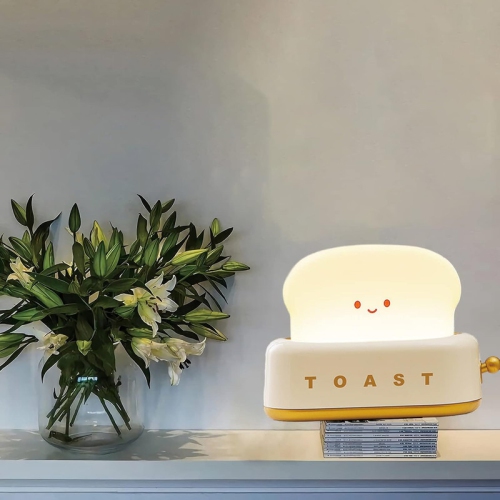 Cute Toast Bread LED Night Lamp,Creative USB Rechargeable Toast Night Light,Timer and Dimmable Bedside Sleep Lamp Desk Decor for Kids