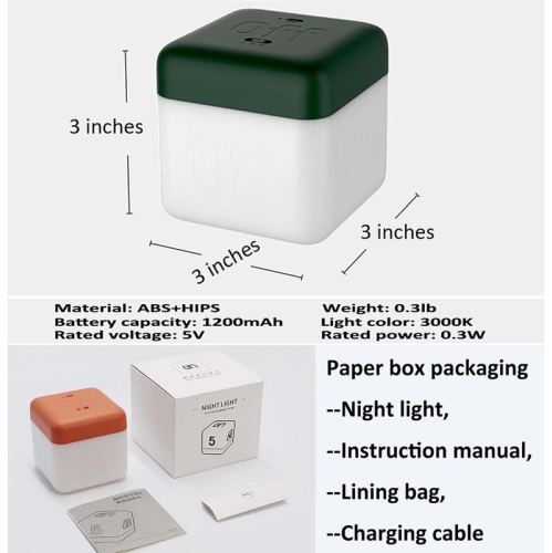 LED Cube Night Light for Kids and Adults, Flip Timer Night Lamp USB Rechargeable Baby Nursery Night Light for Breastfeeding,Movable Light Mood