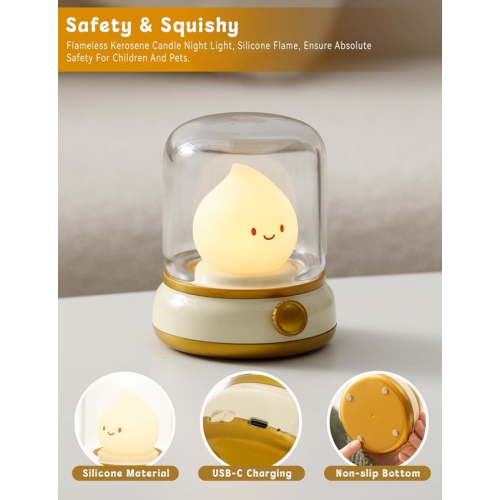 Ghost Campfire Night Light,Cute Kerosene Lamp,Silicone Flame Amber Light,Adjustable Dimmable Rechargeable Night Light for Kids,Girls,Teenager Kids
