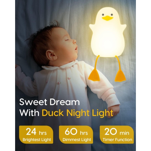 Cute Duck Night Light, Squishy Duck Lamp, Silicone Dimmable Nursery Nightlight, Rechargeable LED Bedside Lamp for Kids Baby Toddler Decor Bedrooms