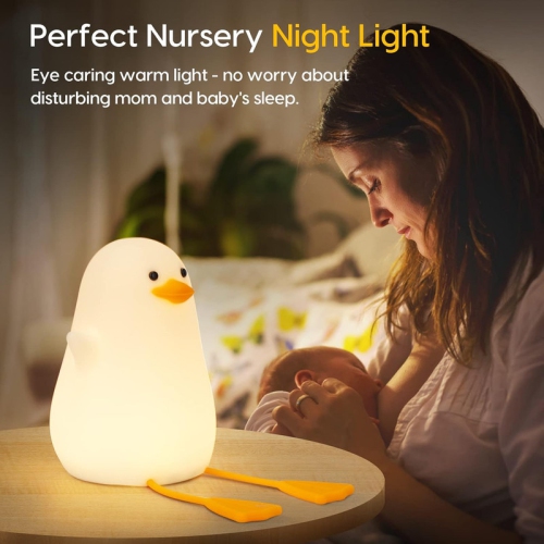 Cute Duck Night Light, Squishy Duck Lamp, Silicone Dimmable Nursery Nightlight, Rechargeable LED Bedside Lamp for Kids Baby Toddler Decor Bedrooms