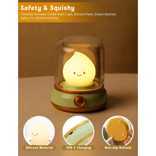 Ghost Campfire Night Light,Cute Kerosene Lamp,Silicone Flame Amber Light,Adjustable Dimmable Rechargeable Night Light for Kids,Girls,Teenager Kids