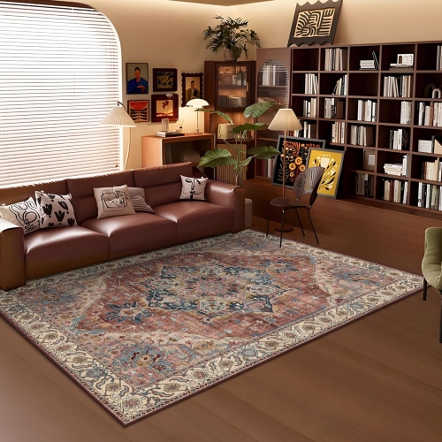 NIERBO  Area Rug 4' X 6' Washable Rug Indoor Thin Rug Boho Tribal Vintage Rug for Living Room Non-Slip Lightweight Rug for Kitchen Entryway Bedroom
