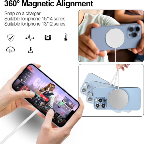 Magnetic Wireless Fast Charger, USB-C Fast Charging 15W Wireless Charger Compatible with iPhone 16/15/14 Pro Plus Max 13/13 mini/13 pro/12/12 Mini/12