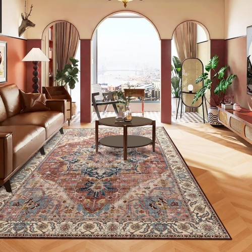 NIERBO  Area Rug 6' X 9' Washable Rug Indoor Thin Rug Boho Tribal Vintage Rug for Living Room Non-Slip Lightweight Rug for Kitchen Entryway Bedroom