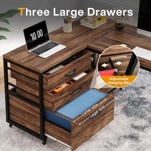 Tribesigns L-Shaped Computer Desk, Reversible Corner Desk with Drawers for Home Office