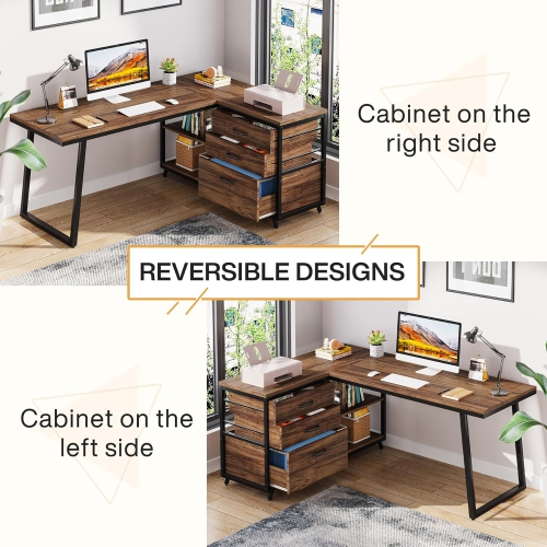 Tribesigns L-Shaped Computer Desk, Reversible Corner Desk with Drawers for Home Office