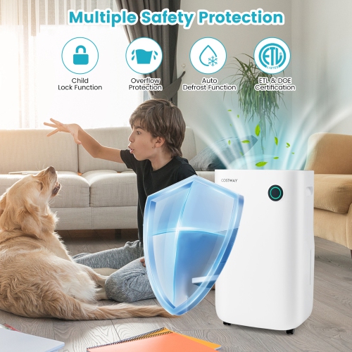Costway 73 Pint Dehumidifier for Basement, 4500 Sq. Ft Home Dehumidifier with 5 Modes, 3-Color Indicator Light, 1.7 Gallon Water Tank, Quiet