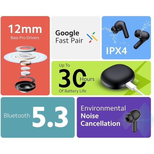 Écouteurs boutons sans fil Xiaomi Redmi Buds 4 Active TWS, suppression du bruit des appels IA, blanc