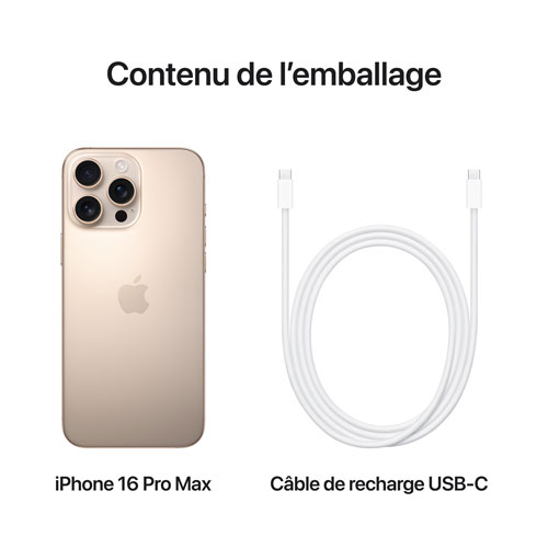 iPhone 16 Pro Max de 1 To d'Apple avec Fido - Titane sable - Financement mensuel