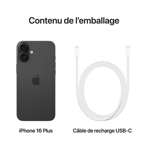 iPhone 16 Plus de 128 Go d'Apple avec Virgin Plus - Noir - Financement mensuel