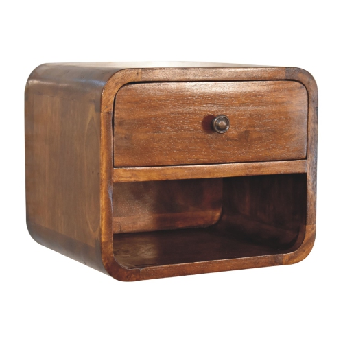 Artisan Furniture Solid Wood Mini Curve Floating Nightstand In Chestnut Finish