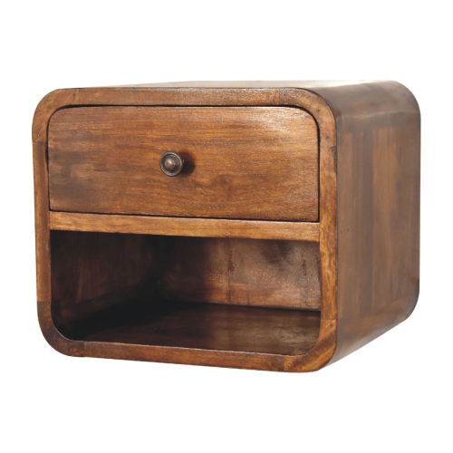 Artisan Furniture Solid Wood Mini Curve Floating Nightstand In Chestnut Finish