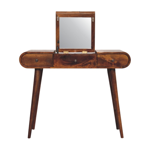 Artisan Furniture Solid Wood Mirror Dressing Table In Chestnut Finish