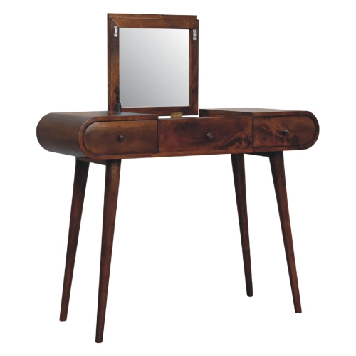 Artisan Furniture Solid Wood Mirror Dressing Table In Chestnut Finish