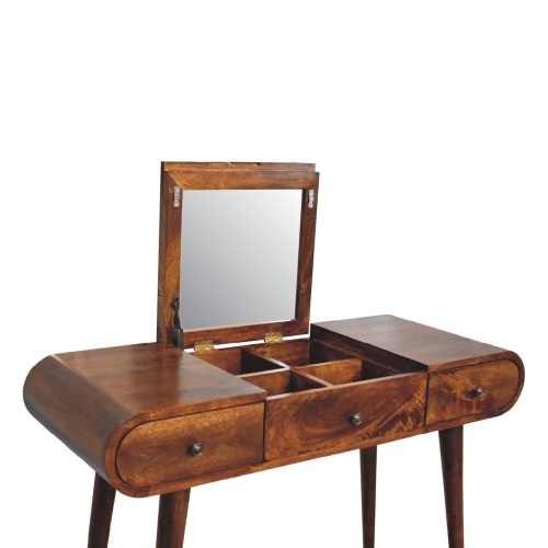 Artisan Furniture Solid Wood Mirror Dressing Table In Chestnut Finish