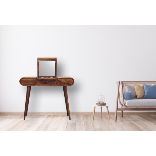 Artisan Furniture Solid Wood Mirror Dressing Table In Chestnut Finish