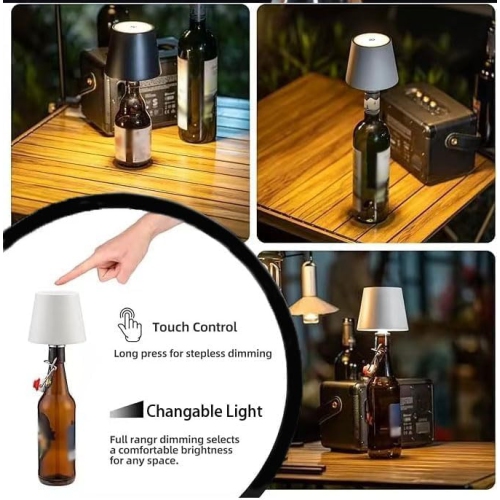 Wireless Bottle Lamp, 2024 New Wireless Wine Bottle Light Head with 3 Modes Light Dimming, Rechargeable Touch Control Wine Bottle Lights