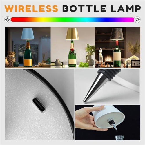 Wireless Bottle Lamp, 2024 New Wireless Wine Bottle Light Head with 3 Modes Light Dimming, Rechargeable Touch Control Wine Bottle Lights